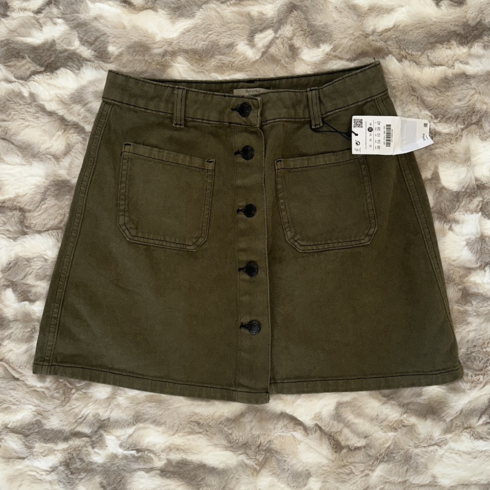 NWT Army Green Denim Mini Skirt